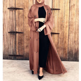 Muslim Women Abaya Long Maxi Dress Dubai Beads Kimono Turkish Open Cardigan Clothing Islam Ramadan Robe Eid Middle East Jalabiya Khaki